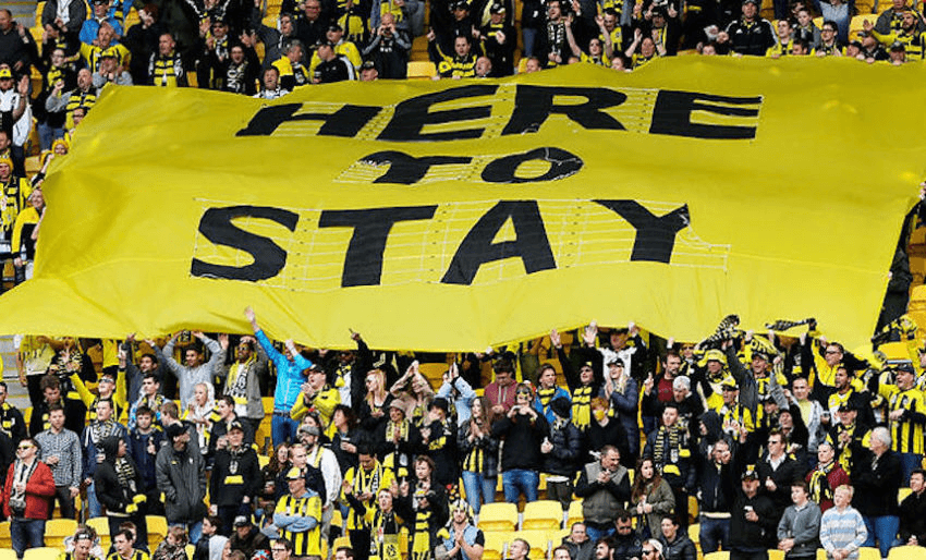 Wellington Phoenix fans in 2020, celebrating (Source: Getty Images)