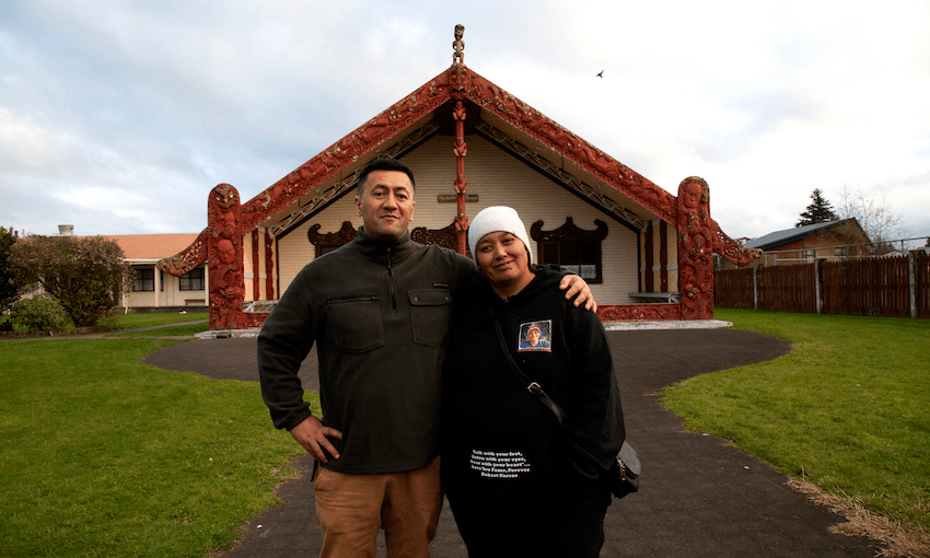 Rob Mokaraka with the mother of Bobby Farrar, who died of suicide in 2018 (Photo: Ruth Korver) 
