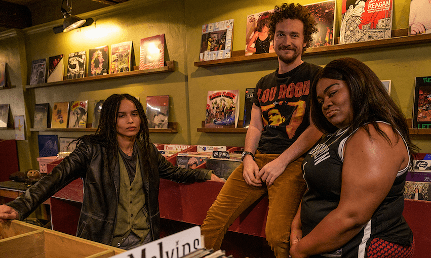 High Fidelity, the TV series: Robyn (Zoë Kravitz), Simon (David H. Holmes), and Cherise (Da’Vine Joy Randolph). (Photo: Phillip Caruso/Hulu) 
