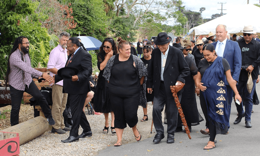 King Tūheitia with leaders of Protect Ihumātao. The Kiingitanga is an enduring symbol of Māori political independence. (Photo: Leonie Hayden) 
