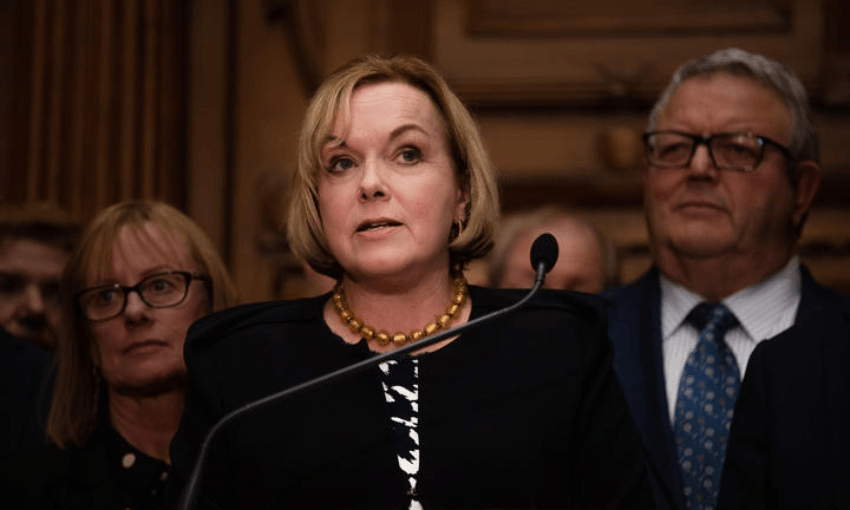 Judith Collins at her first press conference as leader (Radio NZ, Samuel Rillstone)