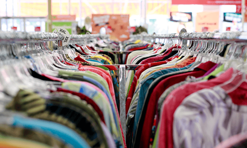 a rack of multicoloured clothing