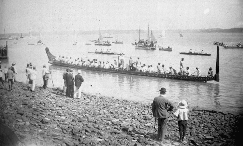 The waka Tāheretikitiki was gifted to Waikato rangatira King Tāwhiao by Ngāti Whātua rangatira Paora Tūhaere in the 1870s. A replica of Tāheretikitiki is still used by Waikato. (Photo: supplied) 
