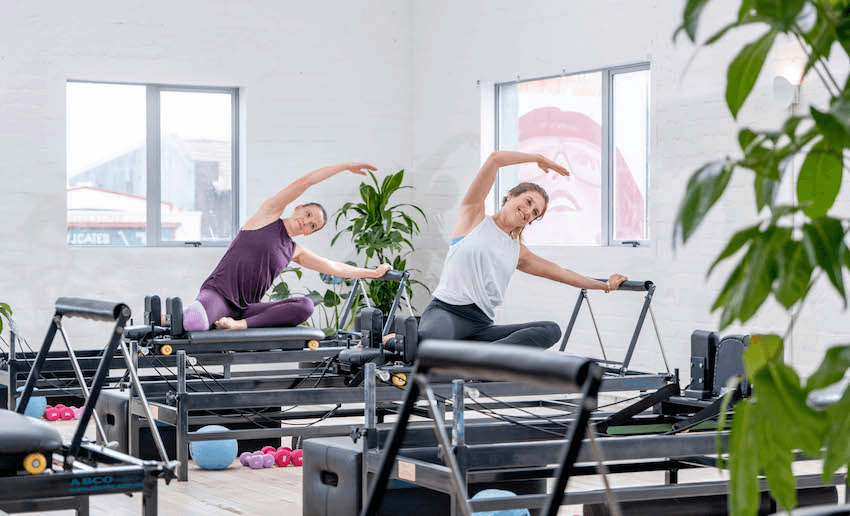 Day and Lax on the reformer machines at Unity Studios (Photo: Andy Day) 
