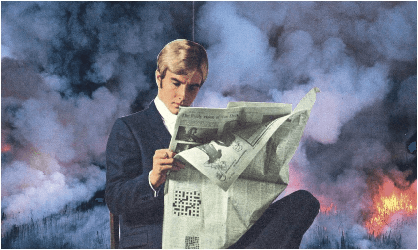 Cover art of Notes from an Apocalypse, by Mark O’Connell. (Collage: Joe Webb.)