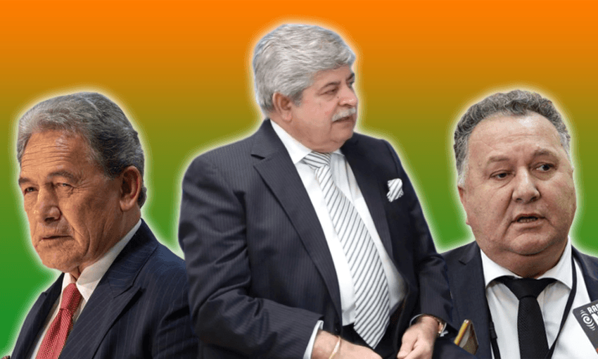 Winston Peters, Mahesh Bindra, and Shane Jones 
