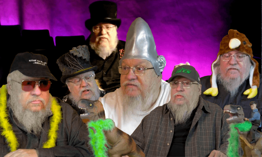 Many silly hats were worn by George R.R. Martin during his debacle of a Hugo Awards Toastmaster performance (Photos: Supplied)