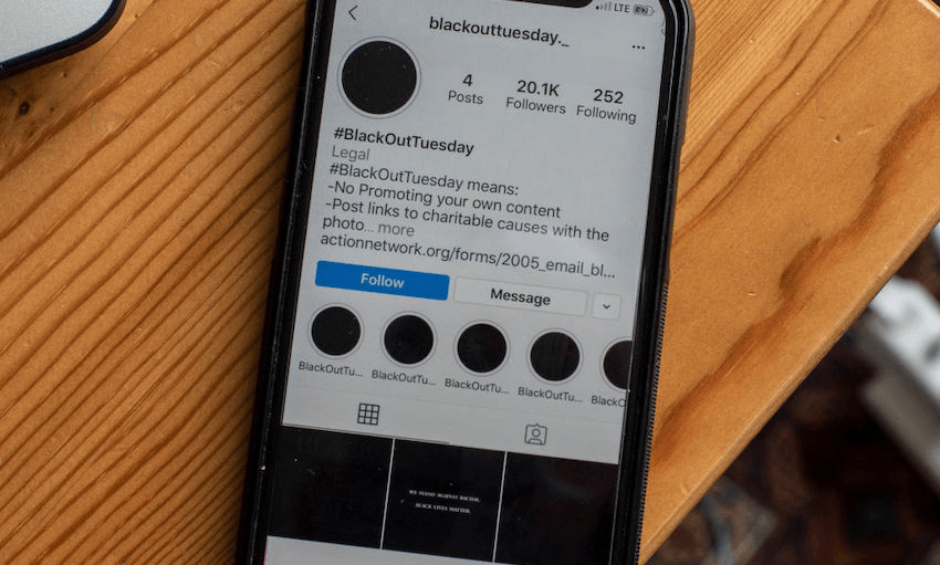 The Instagram #blackouttuesday account, promoting the June 2020 social media campaign in support of Black Lives Matter (Photo: Eric BARADAT / AFP via Getty Images) 
