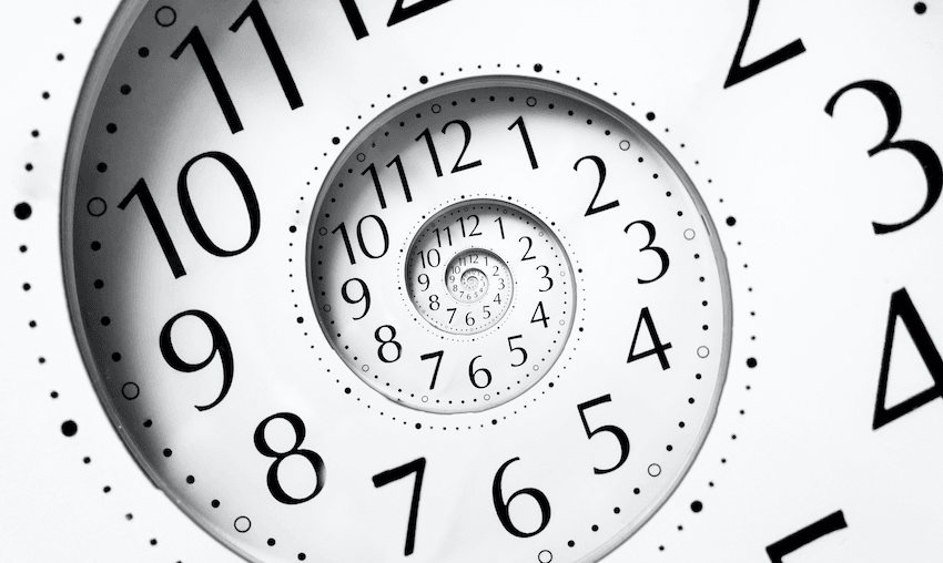 a clock in an infiintite spiral