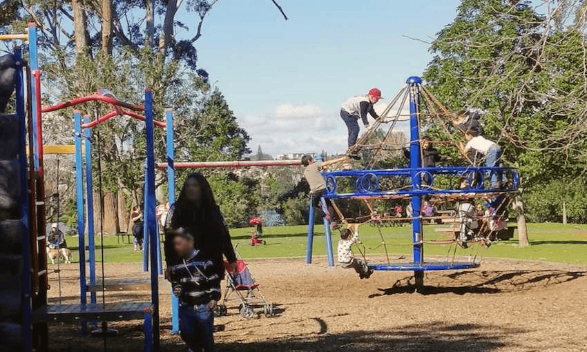 A busy playground in Western Springs, Auckland yesterday (Photo: Toby Manhire) 
