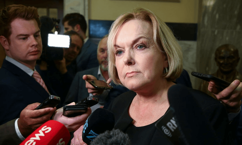 National leader Judith Collins speaking to reporters at parliament (Hagen Hopkins, Getty Images) 
