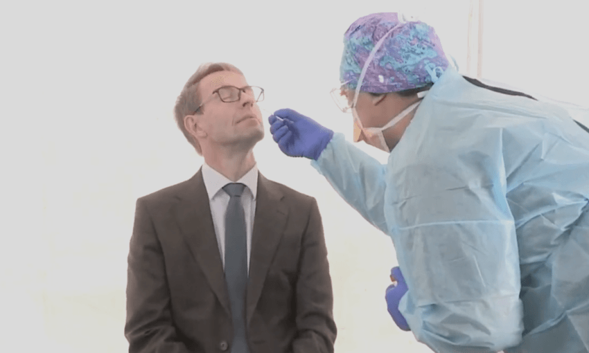 Director general of health Ashley Bloomfield gets a Covid-19 PCR test in 2020 (Photo: Supplied) 
