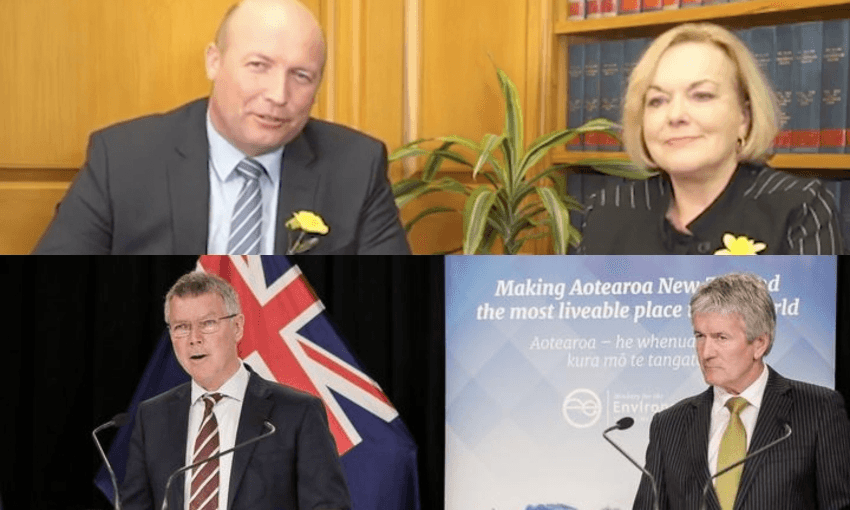 Clockwise from top left: David Bennett, Judith Collins, Damien O’Connor, David Parker (Facebook, Radio NZ) 
