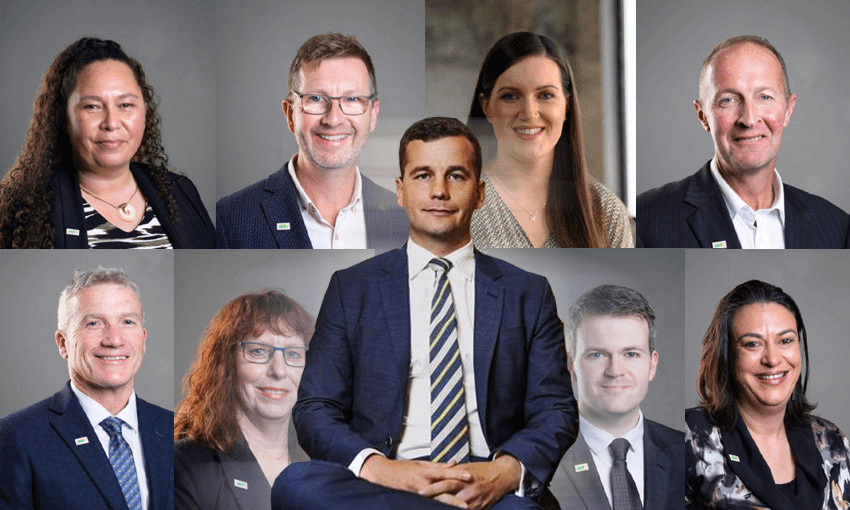 David Seymour surrounded by the top nine Act Party candidates