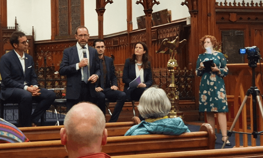 Labour representative Andrew Little speaking at the Enough for All election forum (Alex Braae)  

