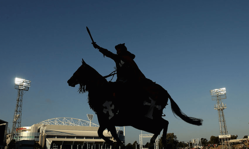 The Crusaders’ mascot, February 2, 2008 in Melbourne.  (Photo: Mark Dadswell/Getty) 
