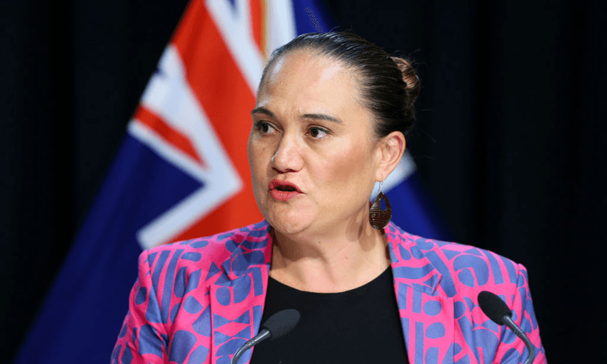 Carmel Sepuloni speaks to media during a press conference at Parliament on April 28, 2020 (Photo: Hagen Hopkins/Getty Images) 
