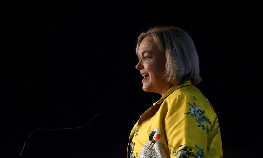Judith Collins on the campaign. (Photo by Hannah Peters/Getty Images) 
