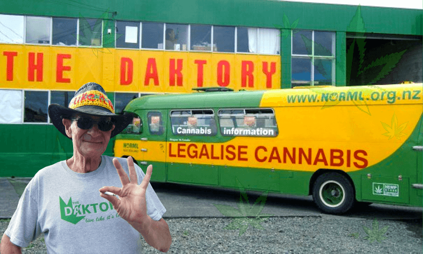 The New Lynn Daktory, its founder, Dakta Green, and Mary Jane the Cannabus (Photo: Supplied/Tina Tiller) 
