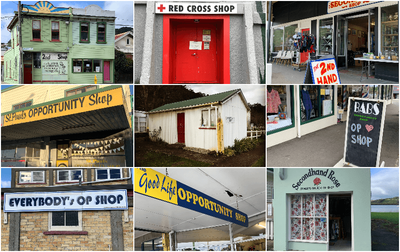 a collage of New Zealand op shops