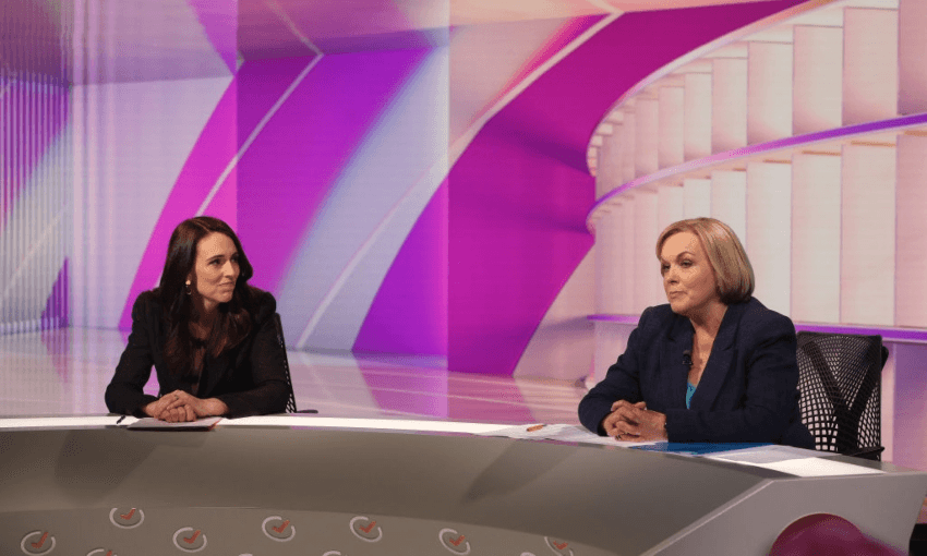 Image: Jacinda Ardern and Judith Collins in the final leaders’ debate (Getty Images) 
