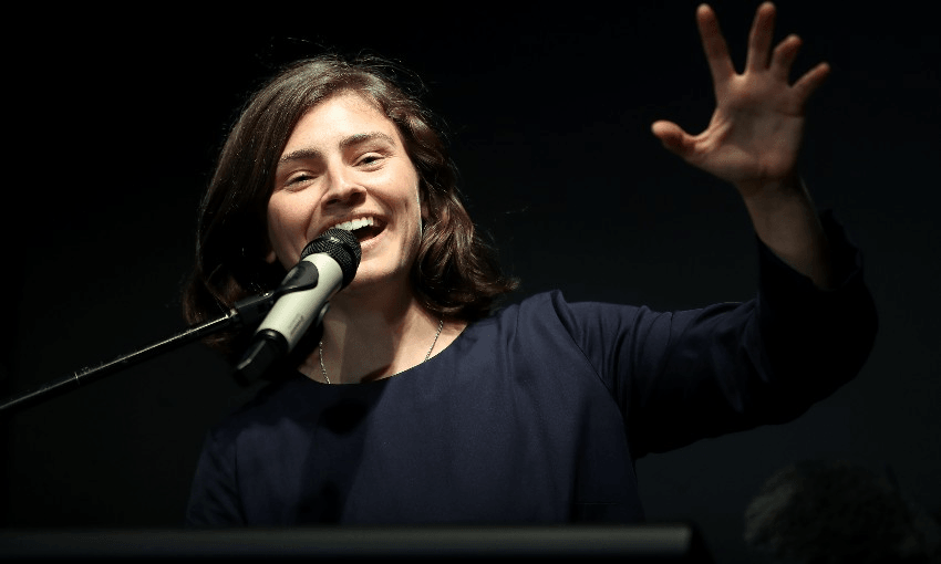 Chlöe Swarbrick speaks on election night 2020 (Photo by Phil Walter/Getty Images) 
