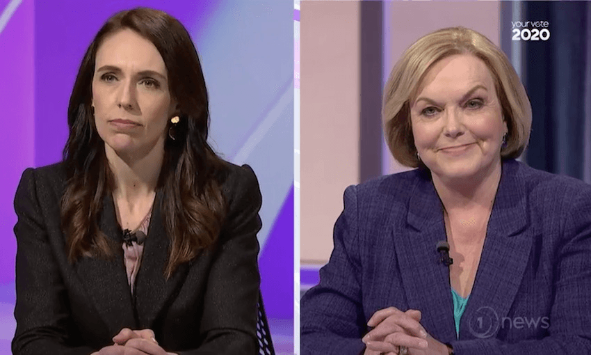 Jacinda Ardern and Judith Collins at the second TVNZ leaders debate, 15 October 2020 
