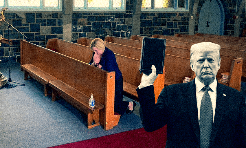 Judith Collins’ prayer at St Thomas’ Tamaki caused a stir on Twitter, but will it be a factor at this election? (Photo: RNZ/Tina Tiller) 

