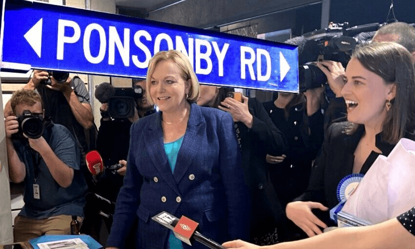 Judith Collins and Emma Mellow in Ponsonby. Photo: Stewart Sowman-Lund