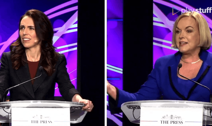 Jacinda Ardern and Judith Collins at the 2020 Press Leaders Debate