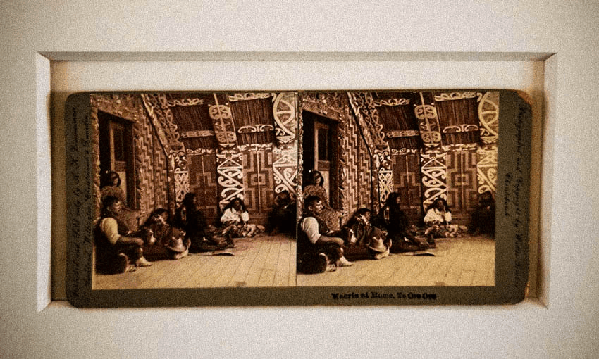 A photograph of Te Ore Ore marae from 1900, bought in the Webb’s auction by Amber Craig. (Photo: supplied and used with permission) 
