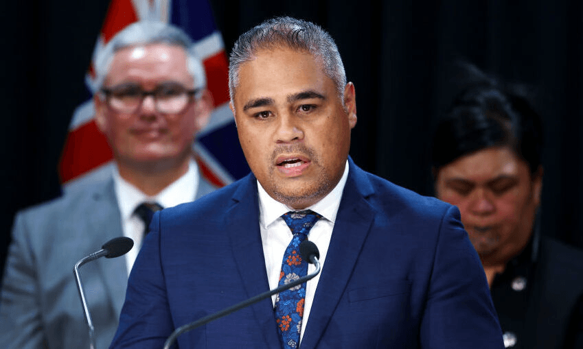 Peeni Henare speaks to media after a cabinet meeting (Photo by Hagen Hopkins/Getty Images) 
