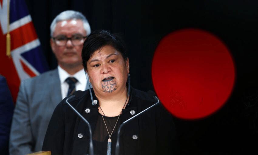 Nanaia Mahuta and Kelvin Davis speak to media following the cabinet announcement. (Photo by Hagen Hopkins/Getty Images) 

