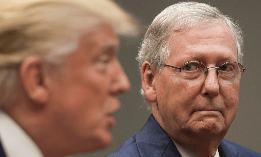 US President Donald Trump speaks alongside Senate Majority Leader Mitch McConnell (R), (Photo: SAUL LOEB/AFP via Getty Images) 
