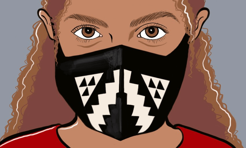 Māori responses to Covid-19 were unique, including this face mask by fashion designer Shona Tawhiao @tawhiao7 (Illustration: Miriama Grace-Smith) 
