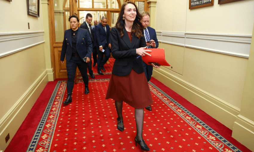 PM Jacinda Ardern walking into the Labour caucus meeting where the new cabinet was elected (Photo: Getty Images)