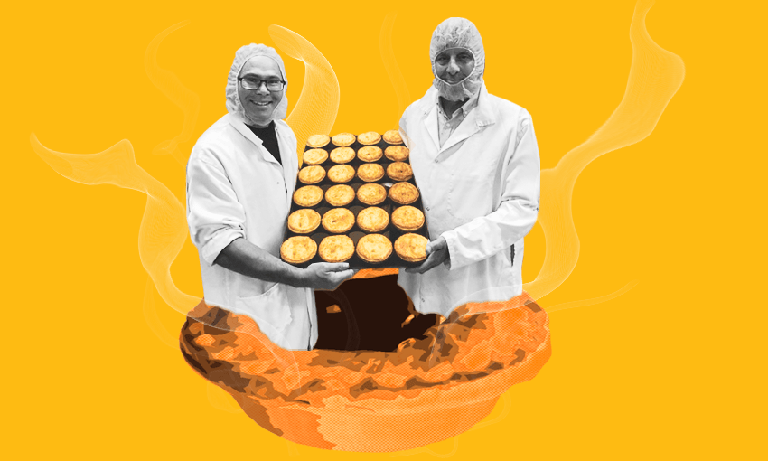 Eric Hill (left) and Paul Barber and a tray of Goodtime pies (Image: Tina Tiller) 

