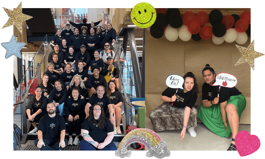 Left: Janaye with her rumaki reo class. Right: Janaye and her classmate Waiora.