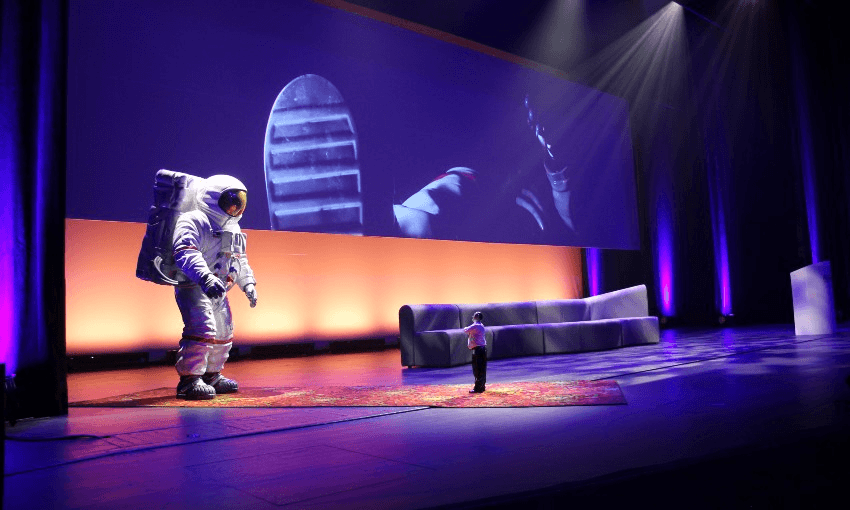 Michael Parekōwhai’s life size astronaut  on the Semi Permanent stage (Photo: Michael Andrew) 

