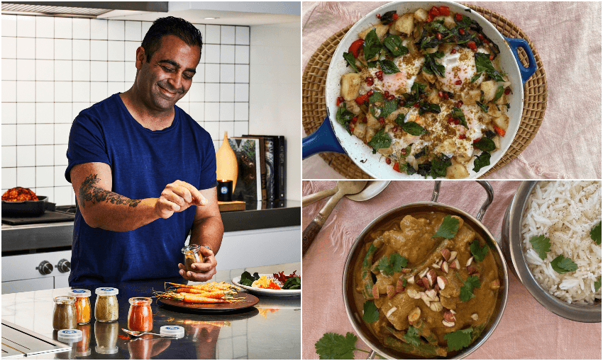 Sid Sahrawat; chaat masala hash with eggs; and juicy pork hash (Photos: Manja Wachsmuth; Anna King Shahab) 
