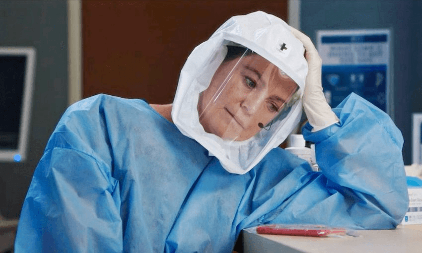 Ellen Pompeo as Meredith Grey, decked out in PPE as Grey’s Anatomy addresses Covid-19. (Photo: Supplied) 
