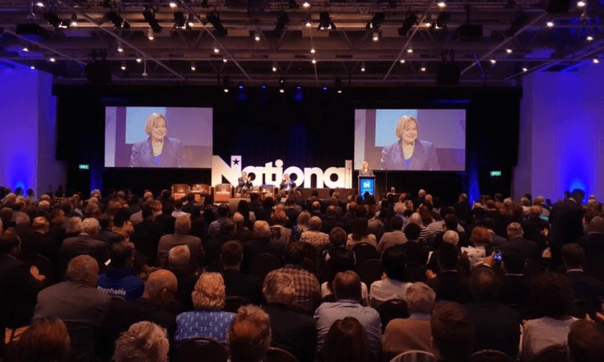 National leader Judith Collins speaking to party members at the 2020 AGM (Radio NZ, Eva Corlett) 
