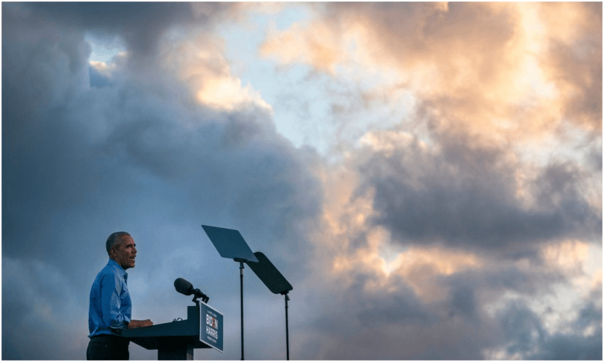 October 21, 2020: Obama at a drive-in rally for his former vice president, Joe Biden (Photo: Alex Edelman/AFP via Getty Images) 
