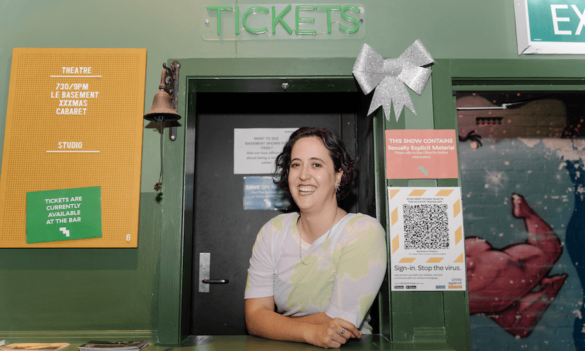 Former Executive Director Elise Sterback, manning the Basemrnt Theatre box office. 
