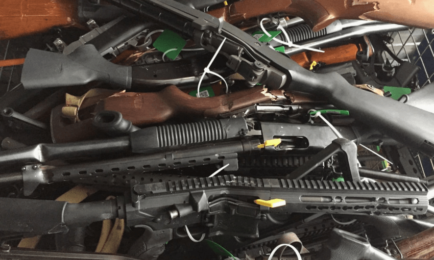 Firearms given up during last year’s amnesty. (Photo by New Zealand Police/Getty Images) 
