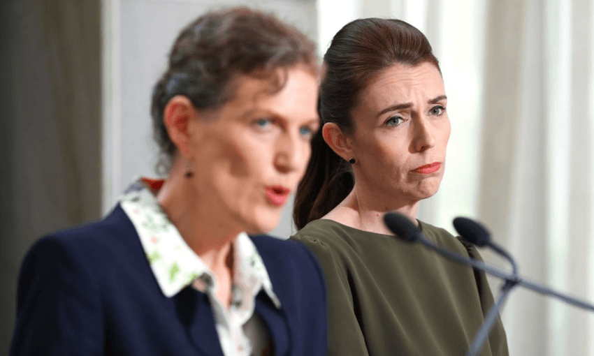 Director-General of Security Rebecca Kitteridge speaks to media while Prime Minister Jacinda Ardern looks on (Getty Images)
