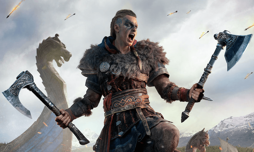 Eivor, the protagonist of Assassin’s Creed Valhalla, on the verge of pillaging and colonising England. It’s as fun as it sounds. (Photo: Ubisoft) 
