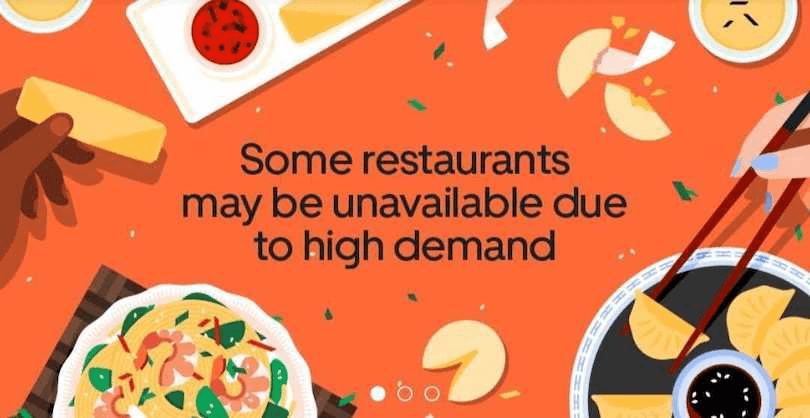 uber eats screengrab saying some restaurants are unavailable due to high demand
