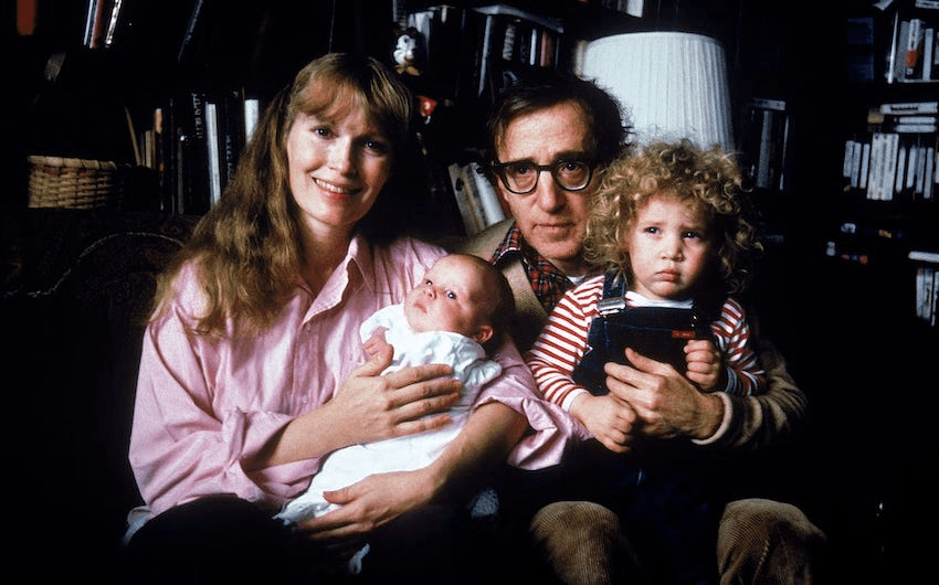 Mia Farrow, Woody Allen and two of Farrow's children.