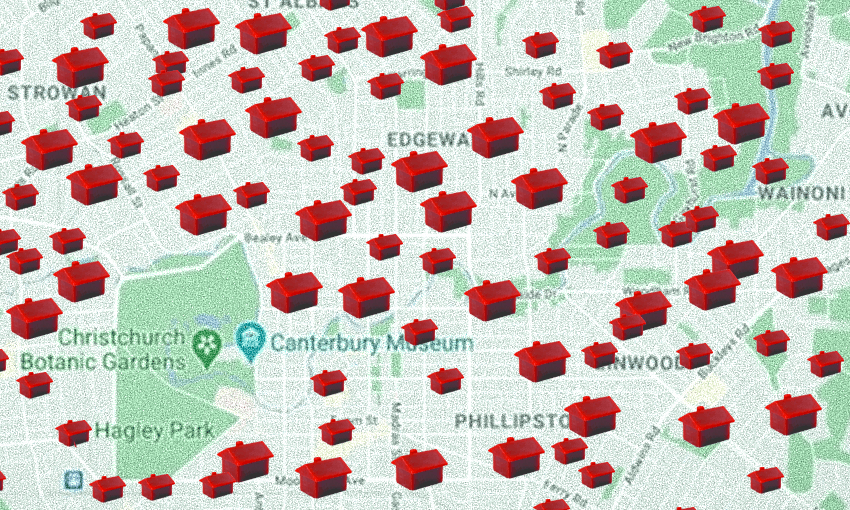 map of christchurch covered in houses